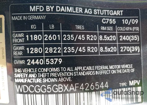 2010 Mercedes-Benz Glk 350 from USA, damaged, VIN WDCGG5GBXAF426544